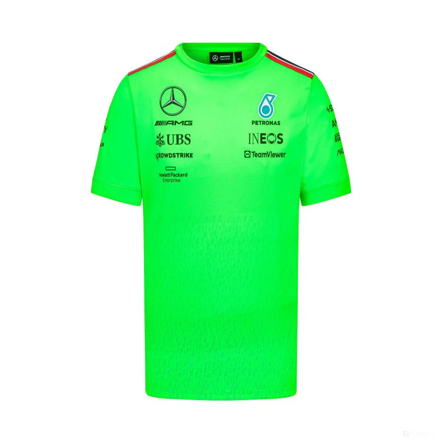 Tricou de echipă Mercedes verde cu guler rotund