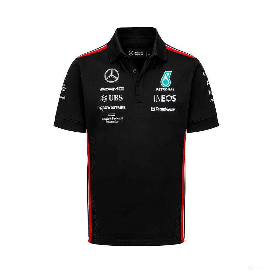 Tricou echipă cu guler Mercedes, negru