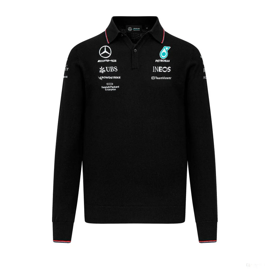 Mercedes Langarm Poloshirt, Schwarz